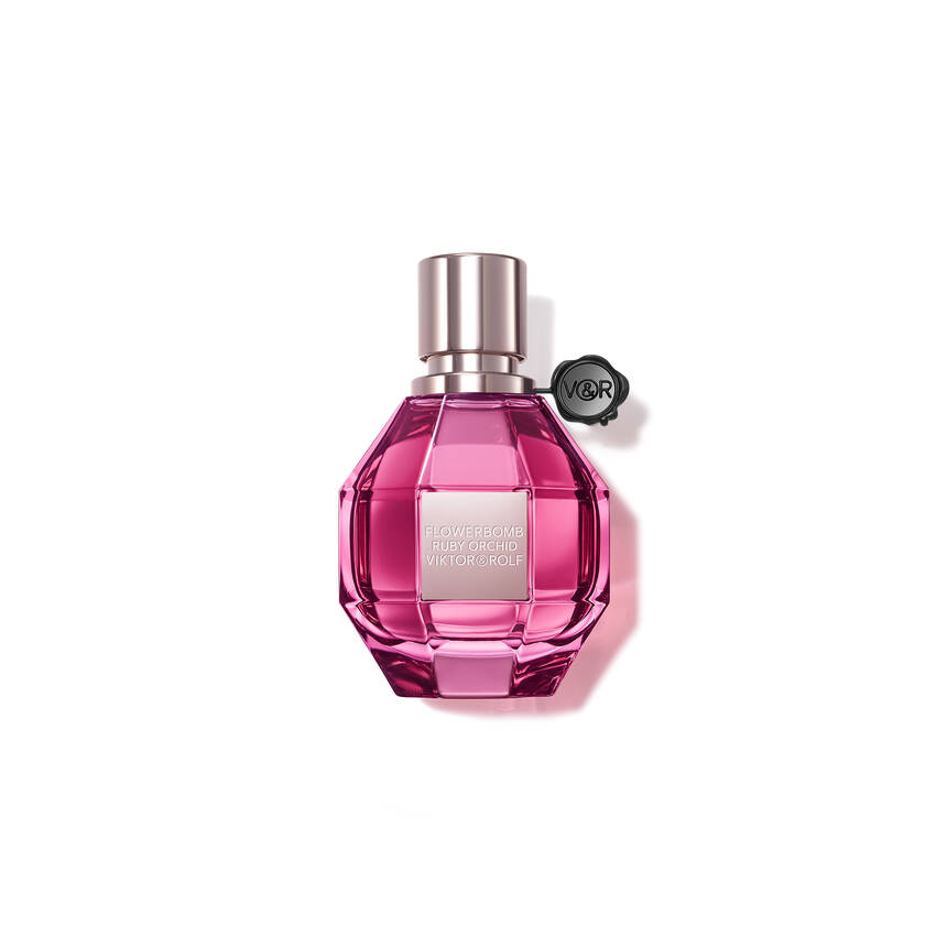 Flowerbomb Ruby Orchid Eau de Parfum bottle with deep pink glass